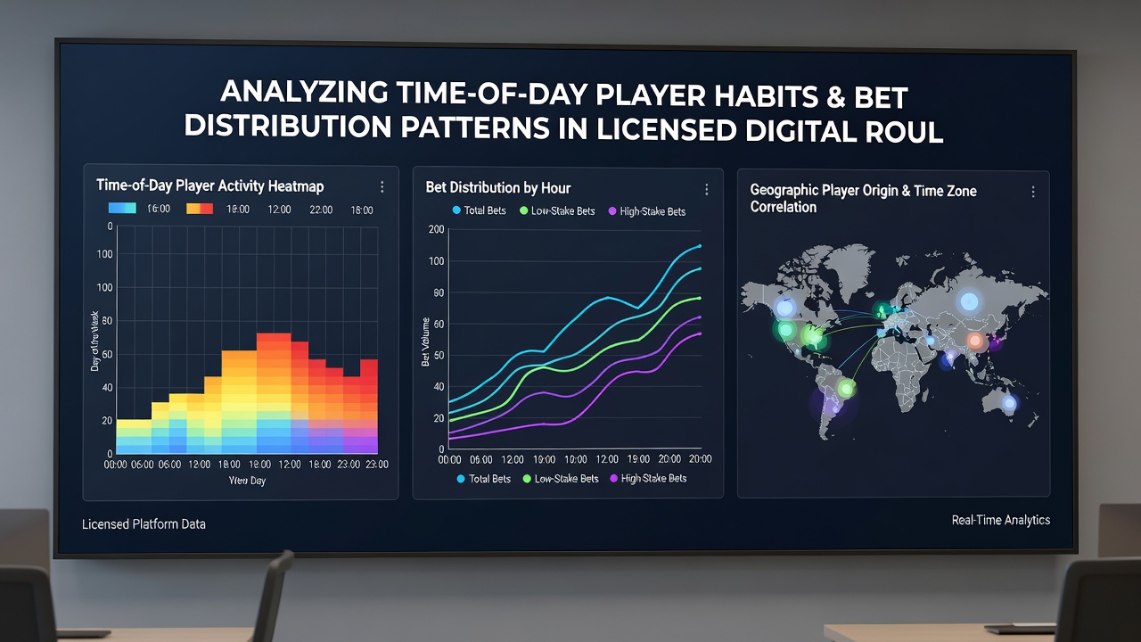 Heatmap van roulette-inzetten verdeeld over 24 uur in licentieuze digitale omgevingen