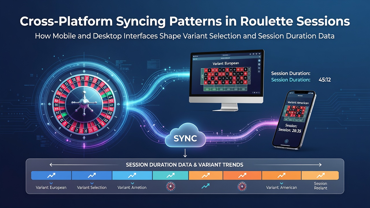 Illustratie van cross-platform synchronisatie in roulette sessies met mobiele en desktop interfaces