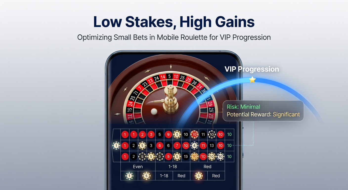 Grafiek met VIP-progressieladder en staafdiagrammen die low stakes rendement tonen versus high stakes, inclusief mobiele app screenshots met kleine bet succesverhalen