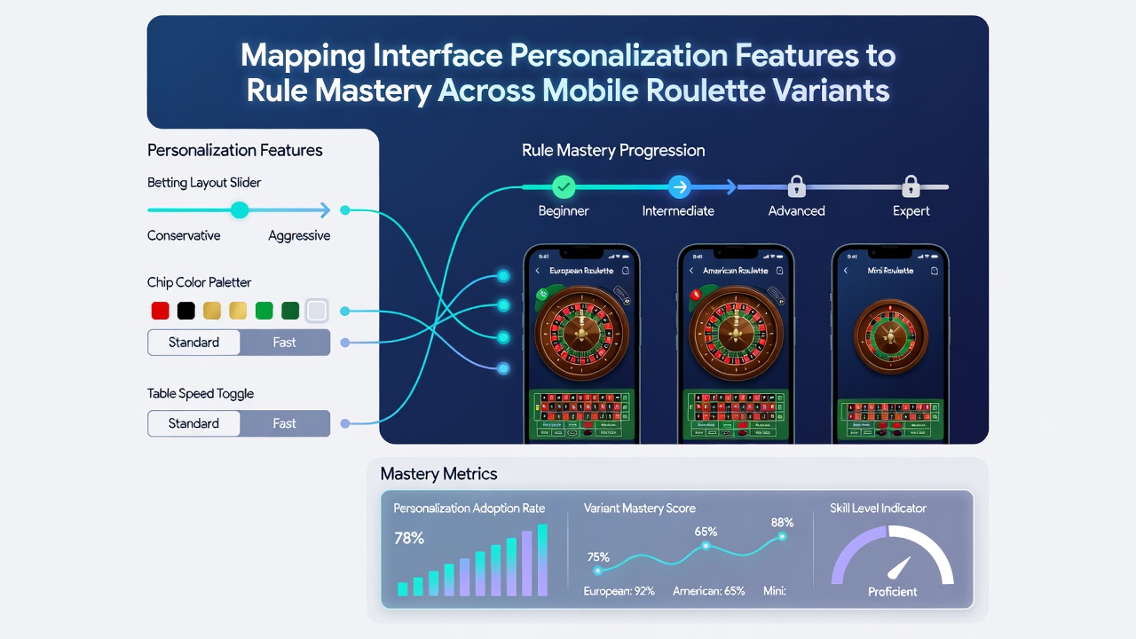 Detailopname van mobiele roulette interface met gepersonaliseerde regelmastery tracking en variantvergelijking