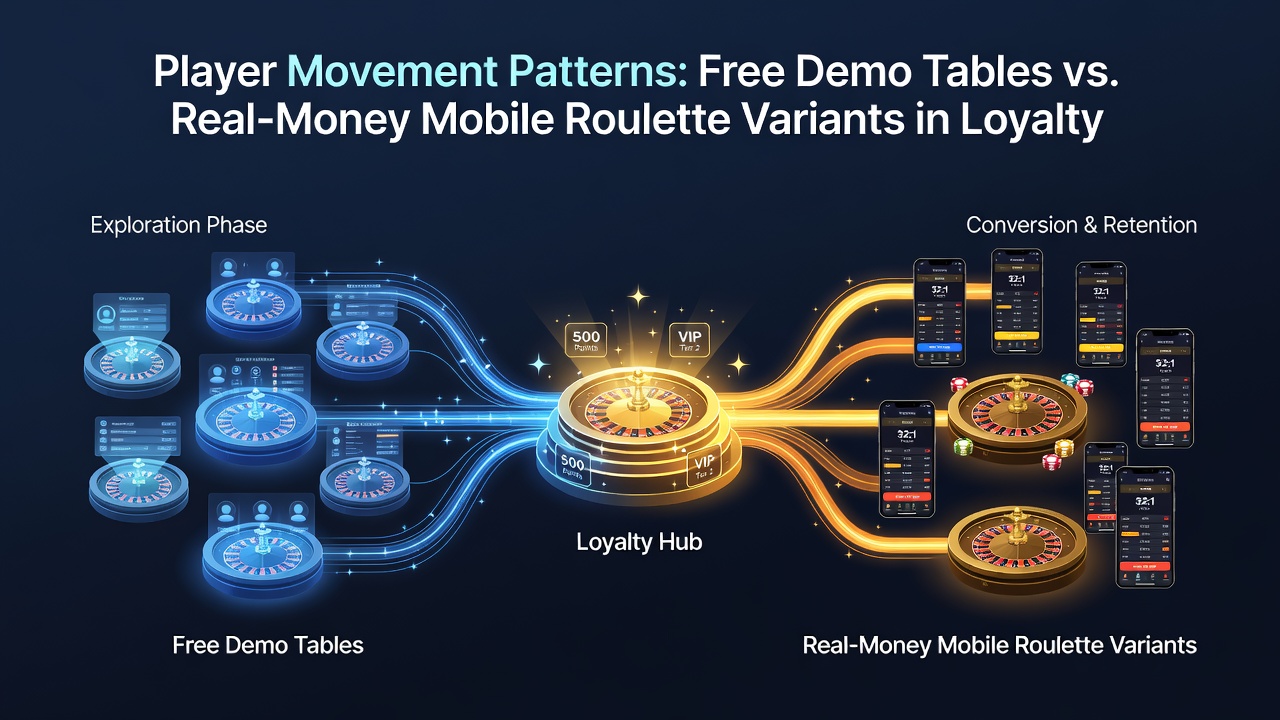 Mobiele interface die patronen illustreert van demo naar echtgeld roulette met loyaliteitspunten