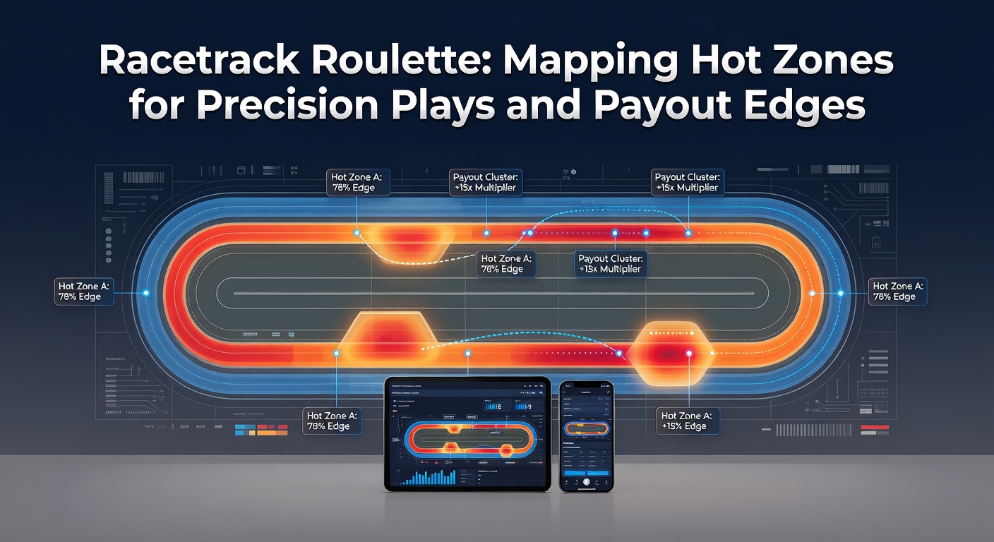Racetrack roulette lay-out met gemarkeerde hot zones en inzetopties op een live casino-tafel