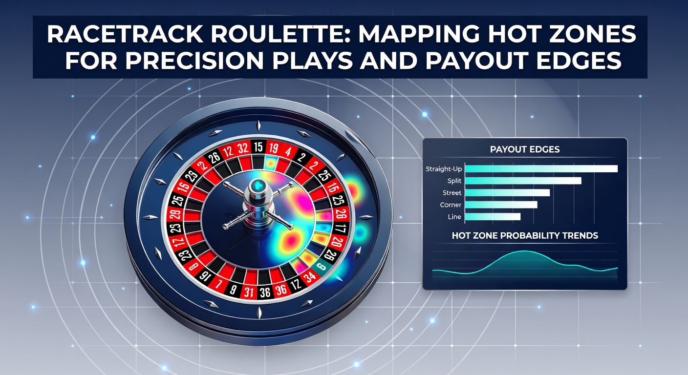 Grafiek van hot en cold zones op een racetrack roulette wiel met statistische hit-frequenties en inzetvoorbeelden