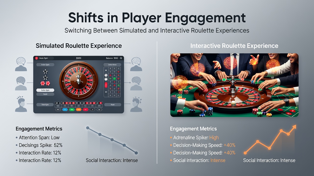 Grafiek met engagement metrics over tijd bij wisseling tussen simulatie en live roulette
