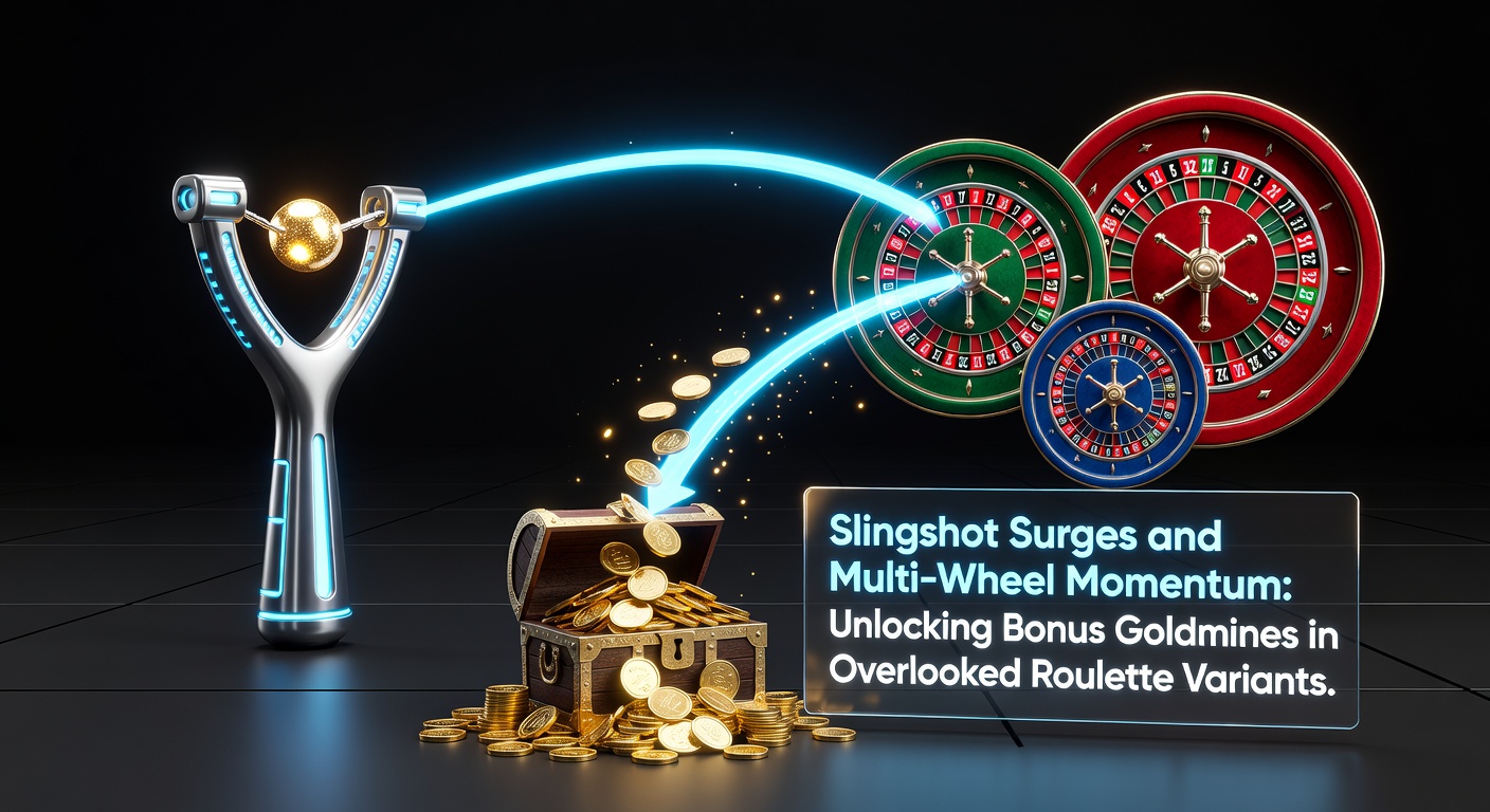 Close-up van multiwiel-roulette in actie met slingshot-surge geactiveerd, multipliers flitsend en bonus-iconen die bonusgoldmines onthullen
