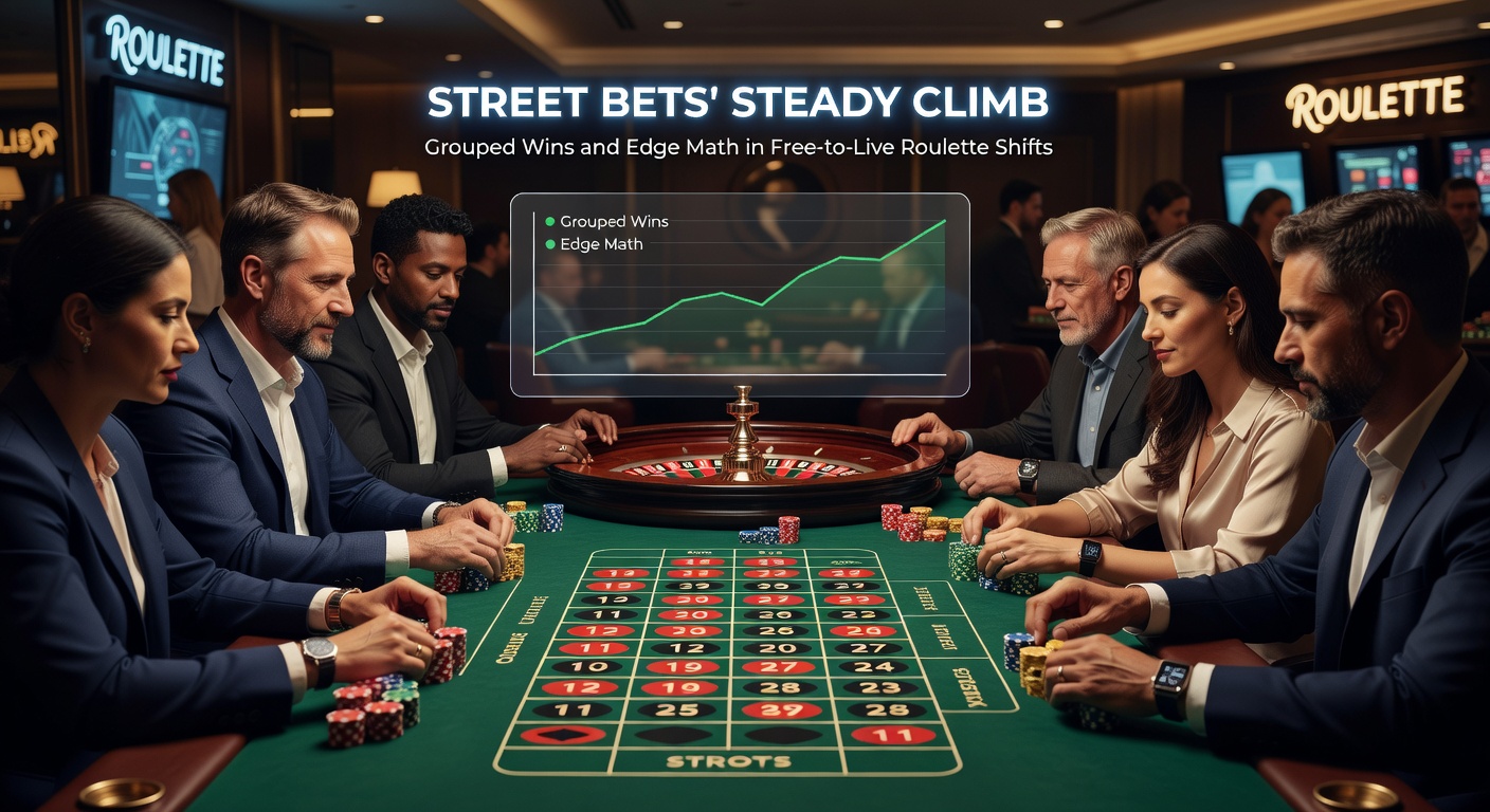 Grafiek met edge-berekeningen en grouped street winpatronen in een transitie van free play naar live roulette