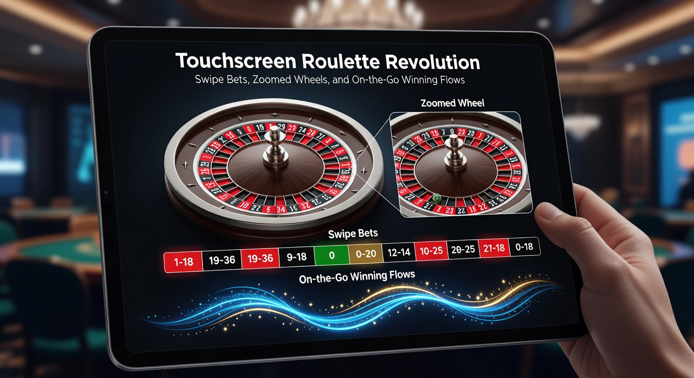 Zoom-in op gedetailleerd touchscreen roulette wiel met swipe-inzetten en live dealer in achtergrond