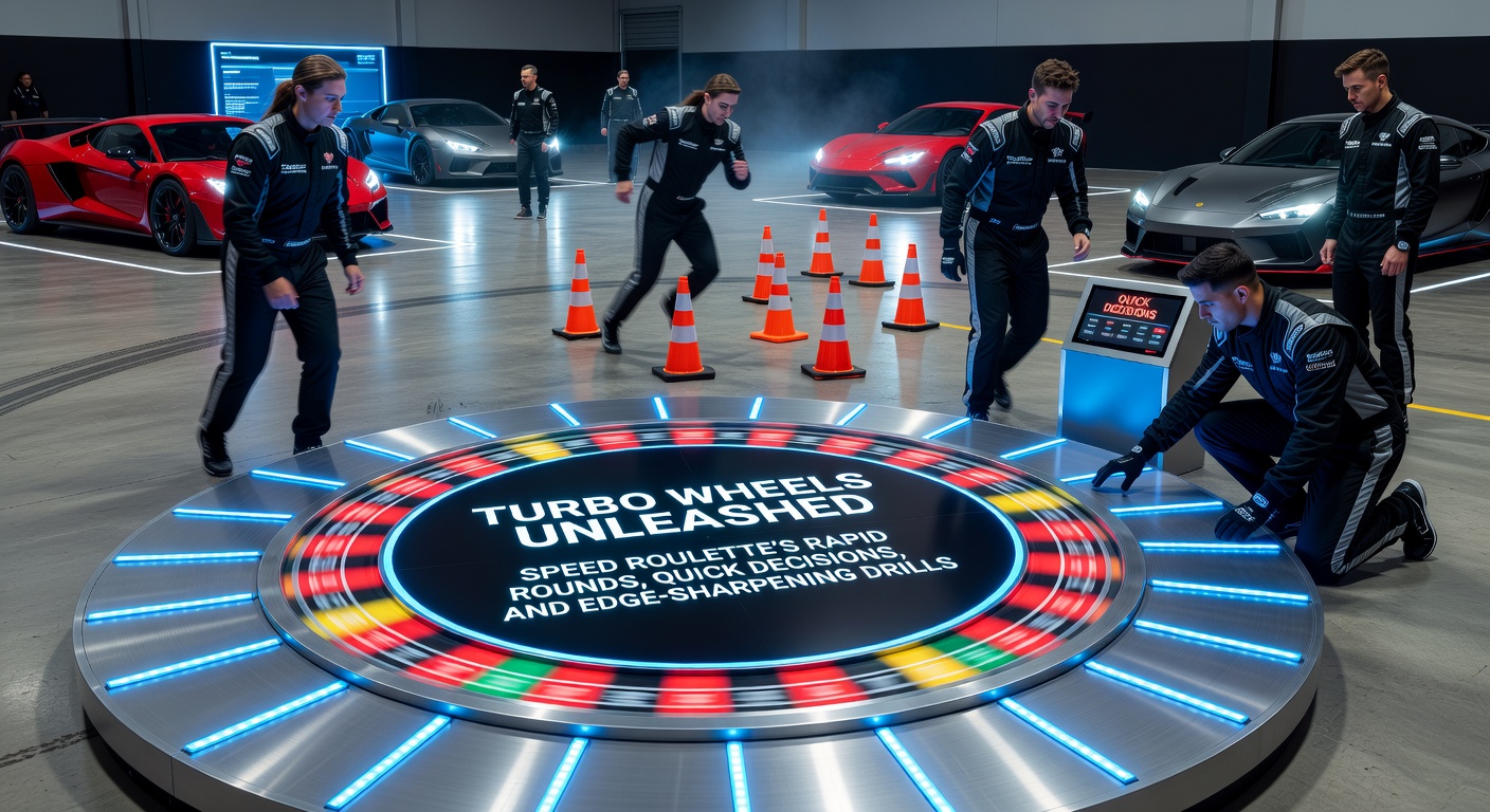 Dynamische afbeelding van een speed roulette wiel dat razendsnel draait met spelers die snel inzetten plaatsen tijdens een live sessie