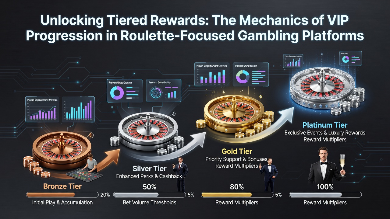 VIP ladder visualisatie met niveaus en beloningen in een roulette platform