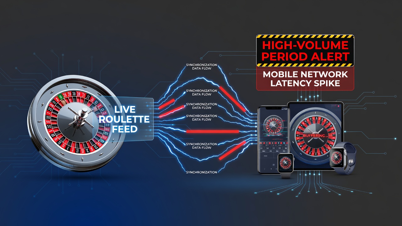 Illustratie van live roulette stream synchronisatieproblemen op mobiele netwerken