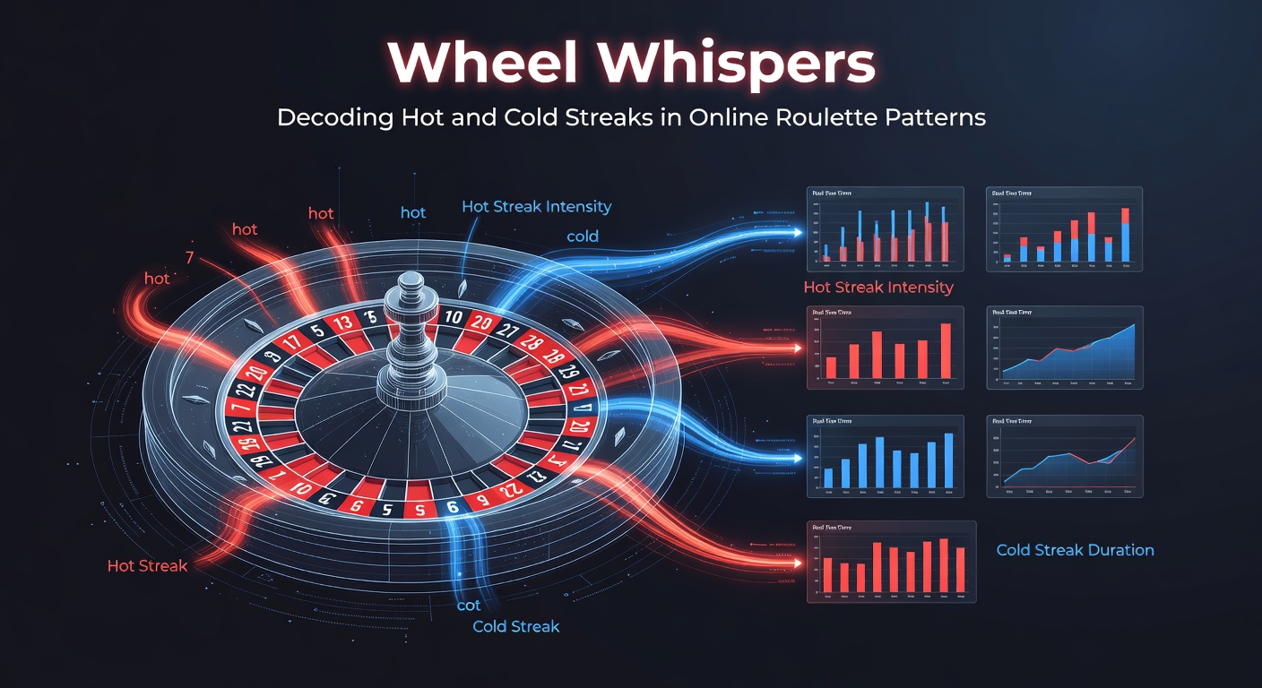 Draaiend roulettewiel met gemarkeerde hot en cold nummers in een online casino interface, waar patronen zichtbaar worden door gekleurde streaks