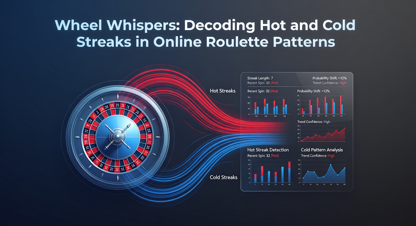 Grafiek met hot en cold streak lijnen op een roulette scorebord, illustrerend pieken en dalen in spinfrequenties over honderden ronden